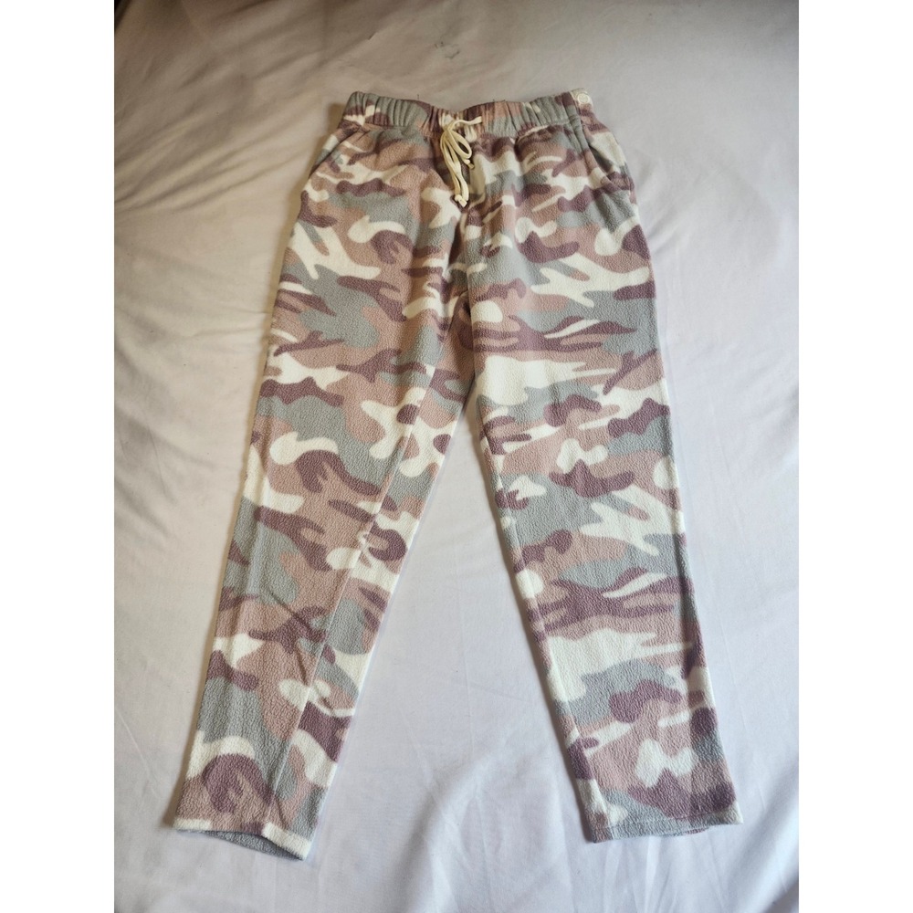 Born Womens Mauve Grey Camo Fleece Lounge Pants Drawstring Joggers Small